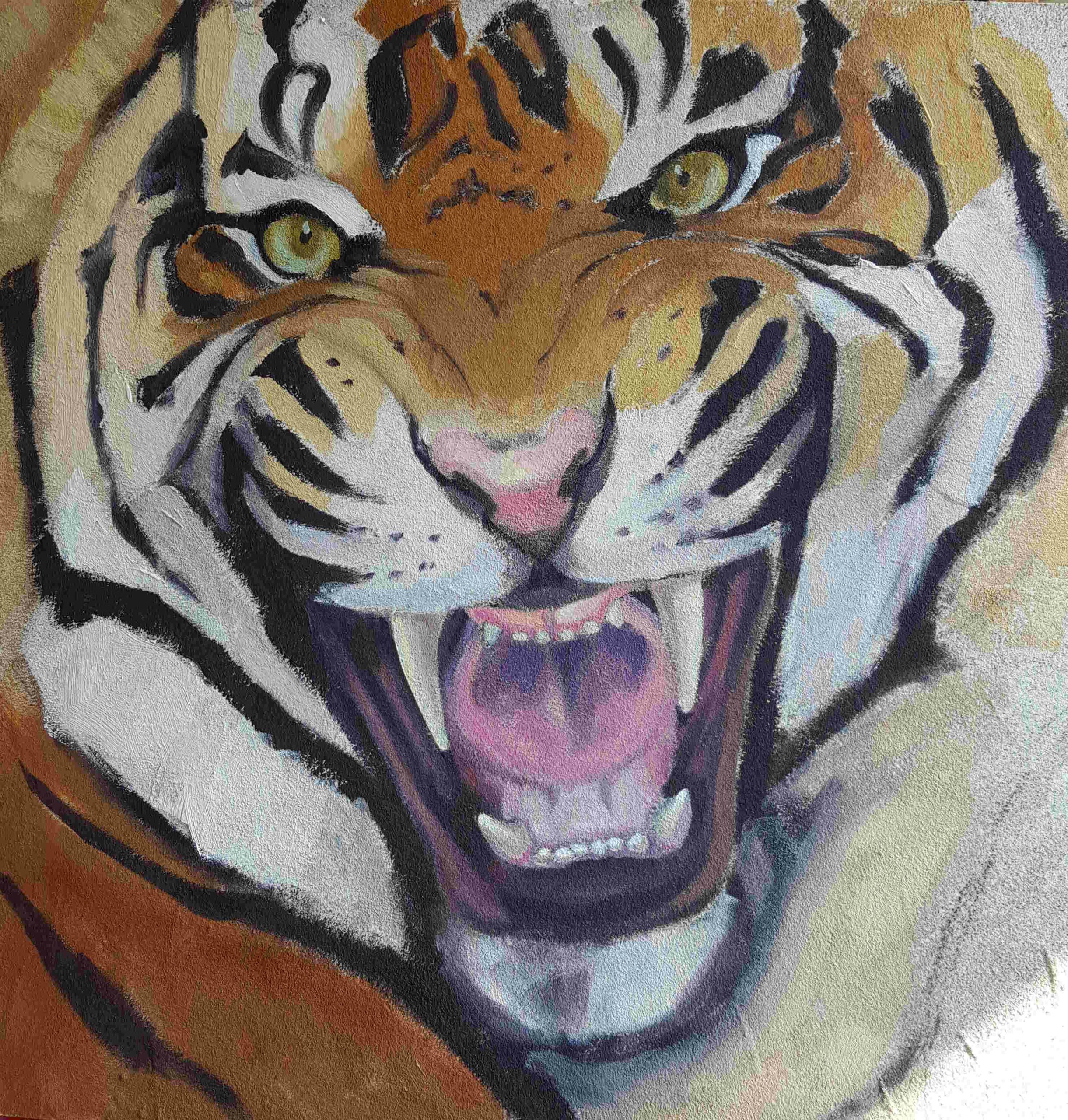 Tigre che ruggisce 80 x 80 cm - fondo materico € 450,00